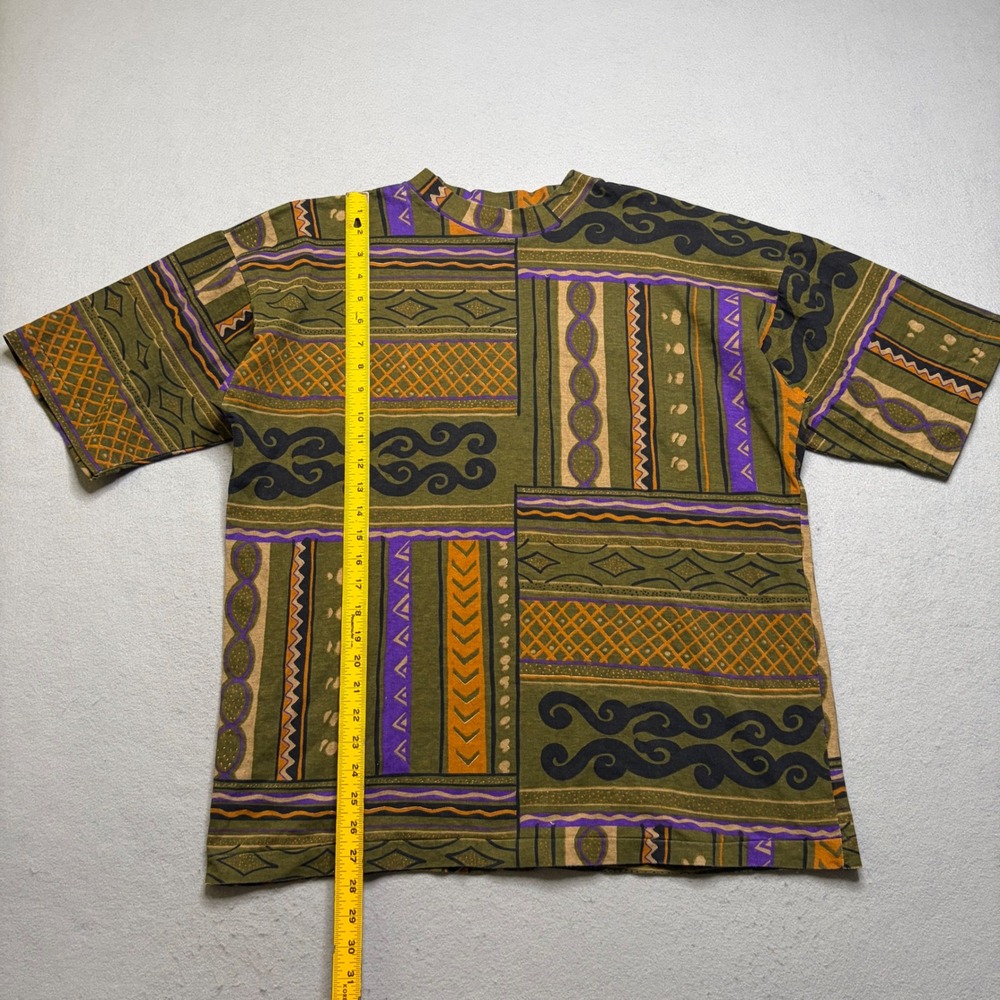 Staff T-Shirt Mens XL Green Vintage 80s Abstract Tribal Geometric Print Cotton - Picture 8 of 9